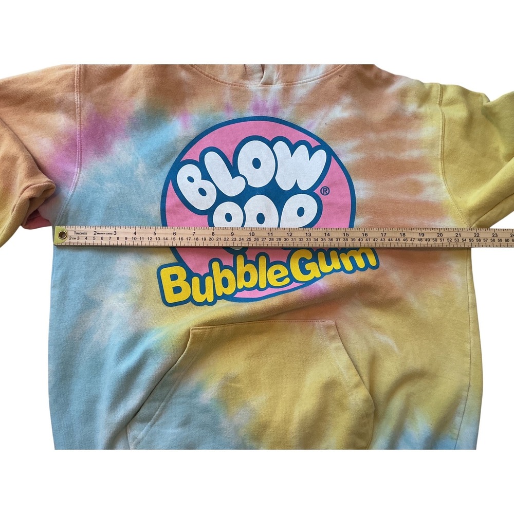 Charms Blow Pop Bubble Gum Tie Dye Hoodie Sweatshirt Yellow Pink Blue Retro L - Picture 3 of 5